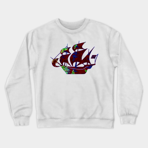 Galaxy Shores Haven Liquid Art Sailing Ship Silhouette Crewneck Sweatshirt by Mazz M